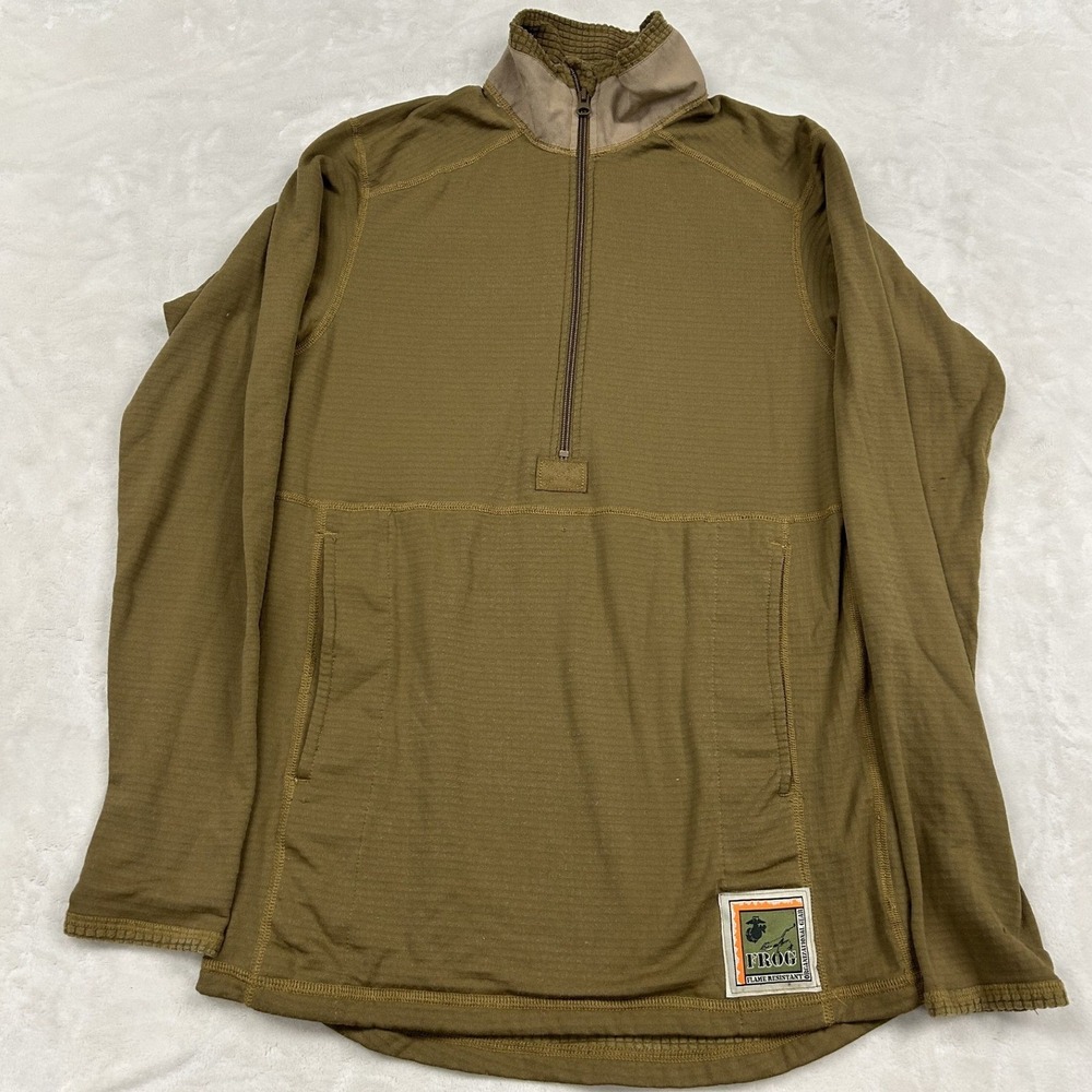 Peckham Pullover Shirt Mens XS Brown USMC FROG Midweight Grid Fleece 1/4 Zip